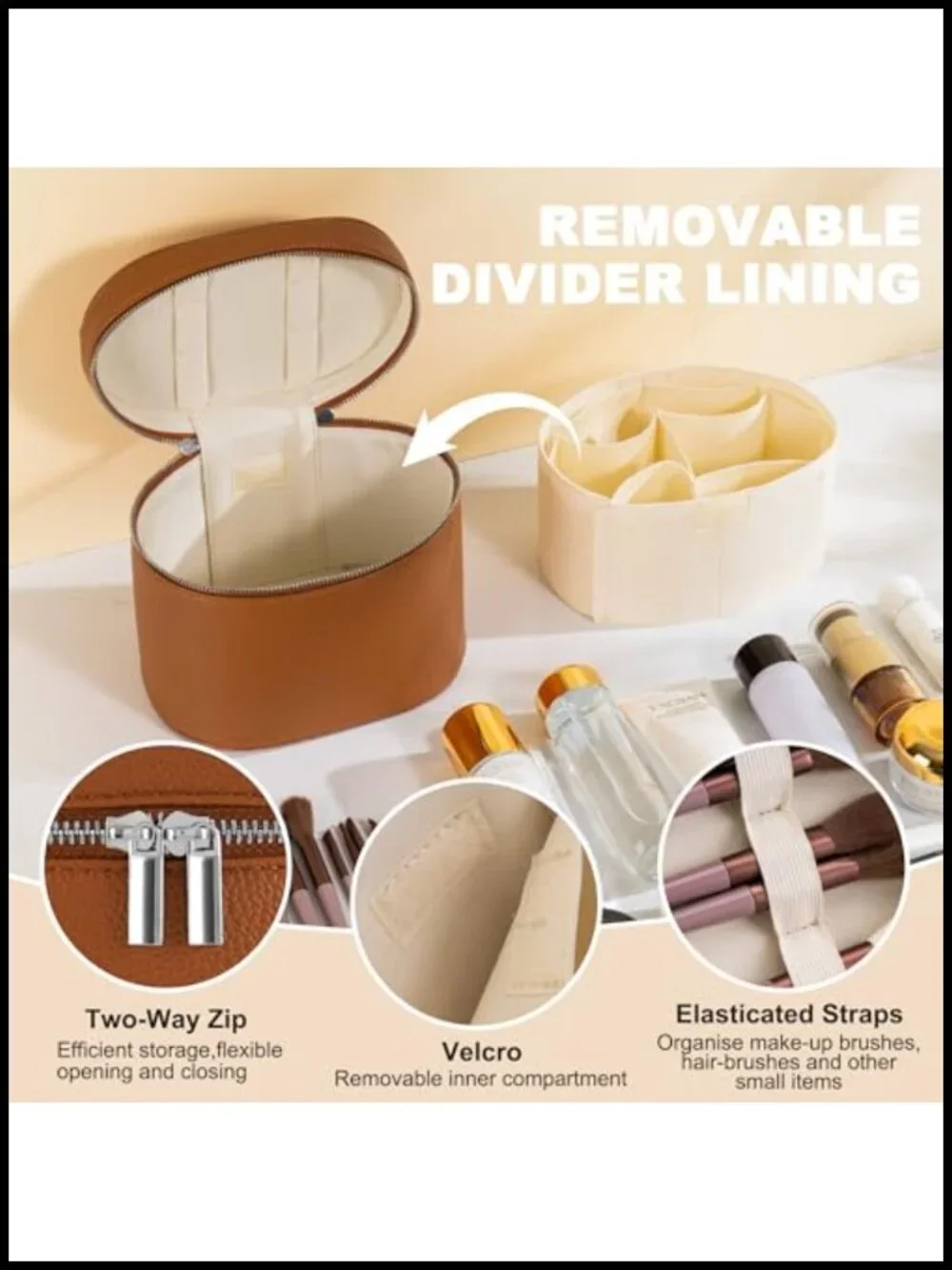 PU Leather Makeup Bag with Removable Divider Travel Toiletry Organizer